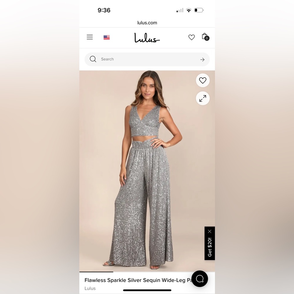 Lulu's Silver Sequin Wide Leg Pants Size S